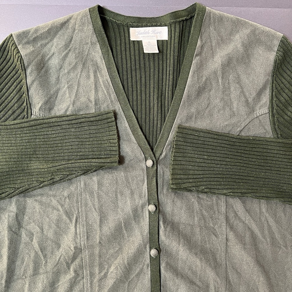 Judith Hart Collection Women's XL Olive Green  Cardigan Sweater Preppy Lagenlook
